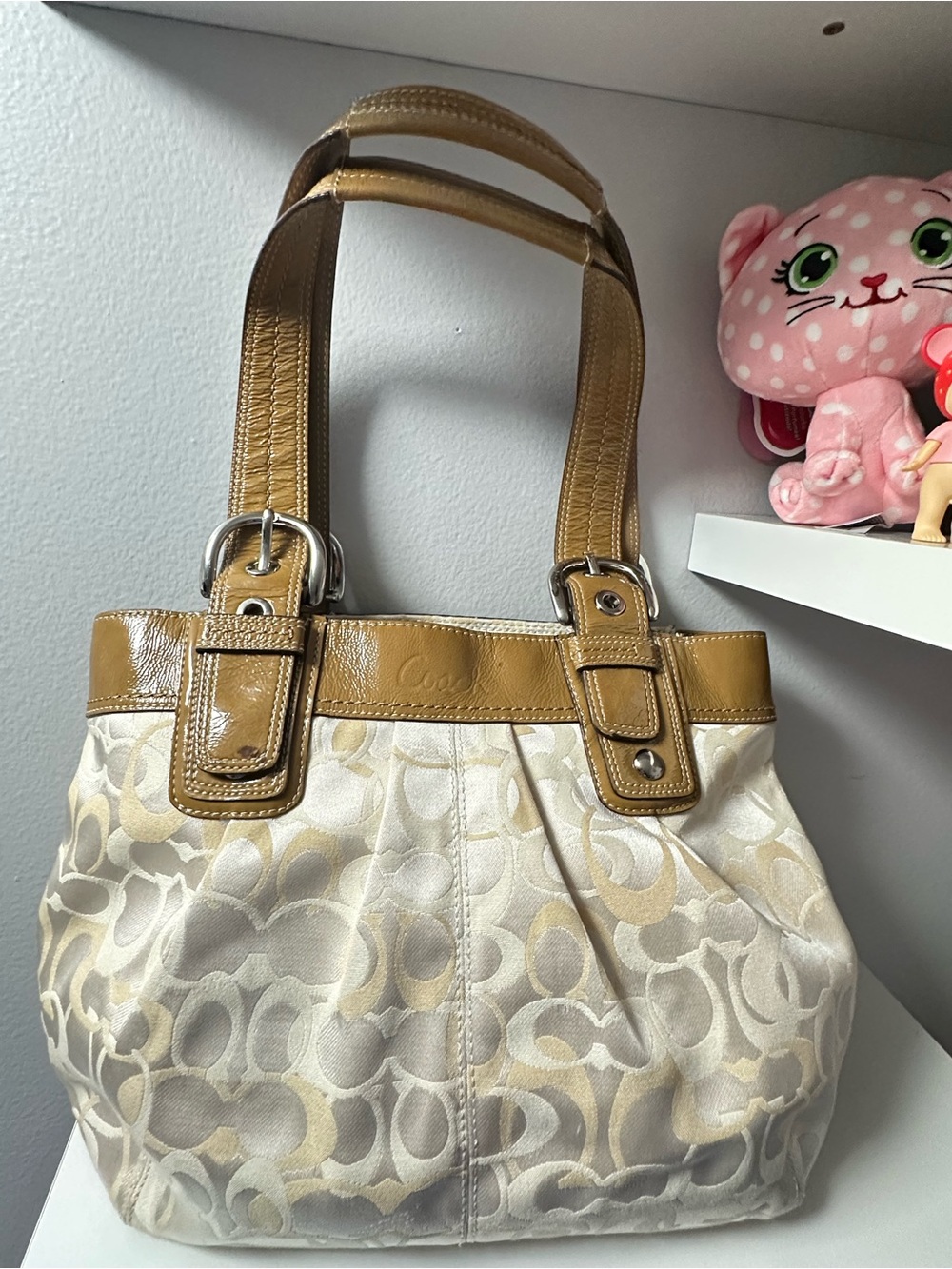 Coach Signature Tote in Cream & Brown